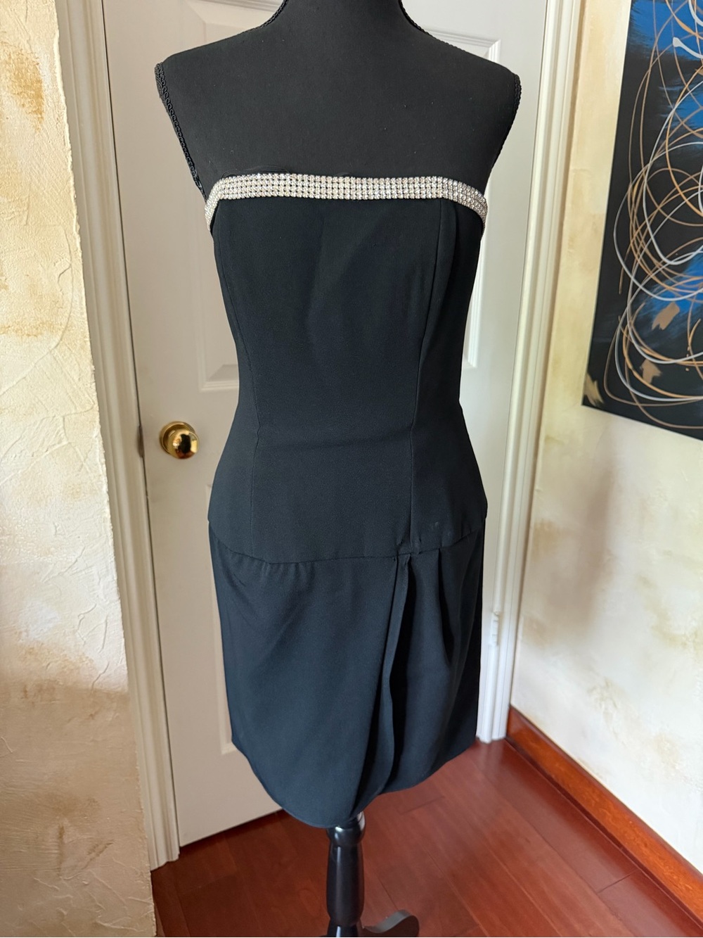 Rimini Black Strapless Cocktail Dress with Crystal Band